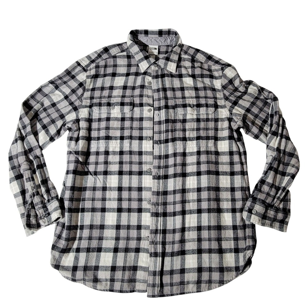 The North Face Mens‎ XL Grey Black Plaid Flannel Button Down Shirt NF0A4QPJ F23